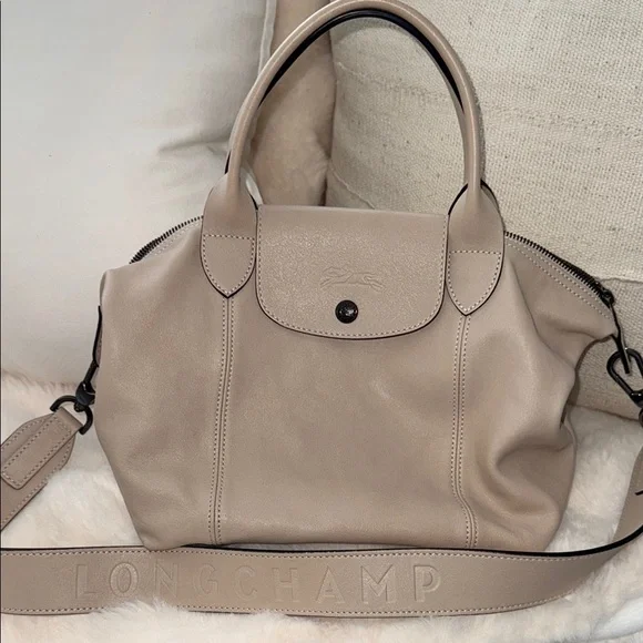 Longchamp le pliage cuir leather small handbag bag nude bone ivory off-white - Picture 3 of 17